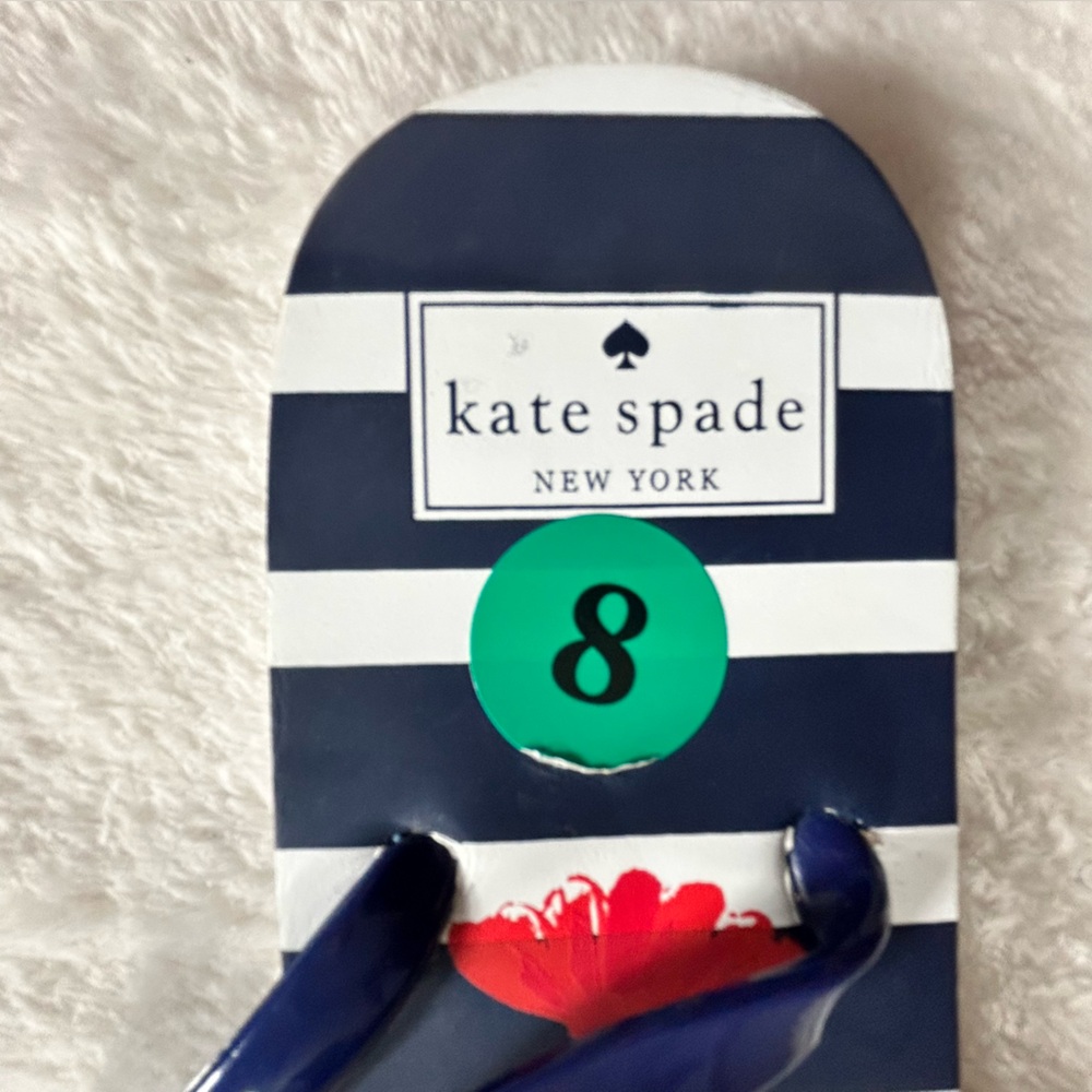 Kate Spade Navy and White Striped Flip Flop Sandals with Red Lobster Size 8 - Picture 2 of 6